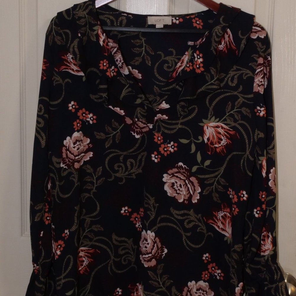 LOFT outlet navy blue flowered blouse